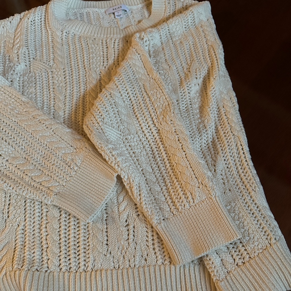 Reiss Cream Cable-Knit Crewneck Sweater